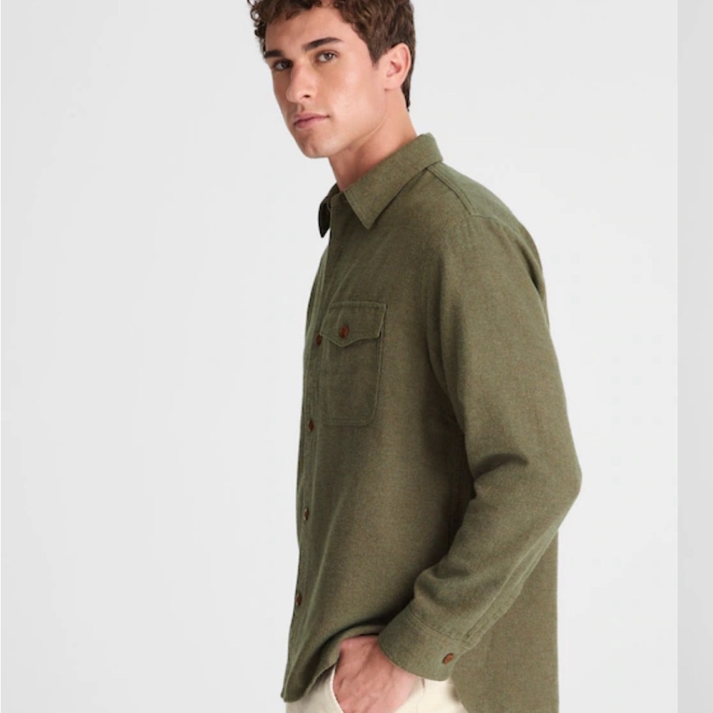 Madewell Work Shirt in Herringbone Dark Olive Herringbone Size Small NEW w/ Tag - Picture 3 of 8